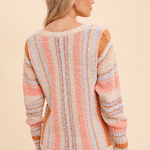 HEM & THREAD Multicolor Striped Knit Sweater Long Sleeve Soft Boho Casual - Picture 6 of 7